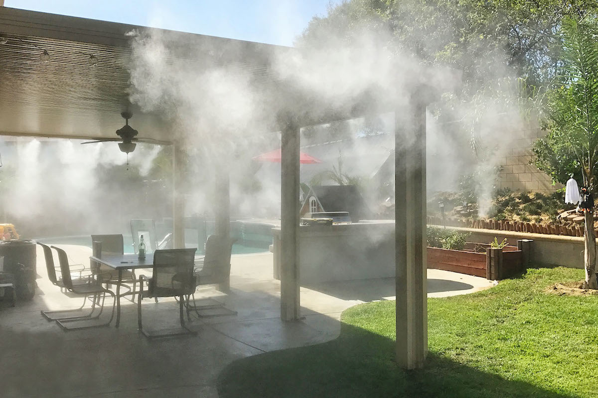misting system on a backyard patio